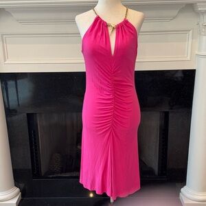Caché Hot Pink Chain Halter Dress w/ Jeweled Snake Detail | Size Medium